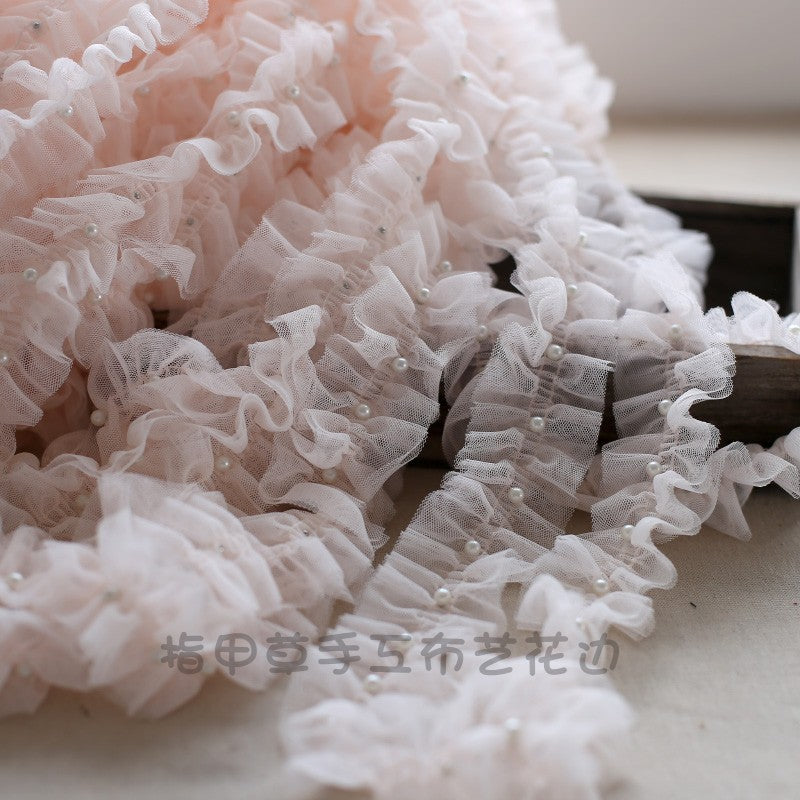Wholesale  Layer Mesh Lace Pleated Bead Lace Bead Lolita Hair Belt Decorative Yarn Edge